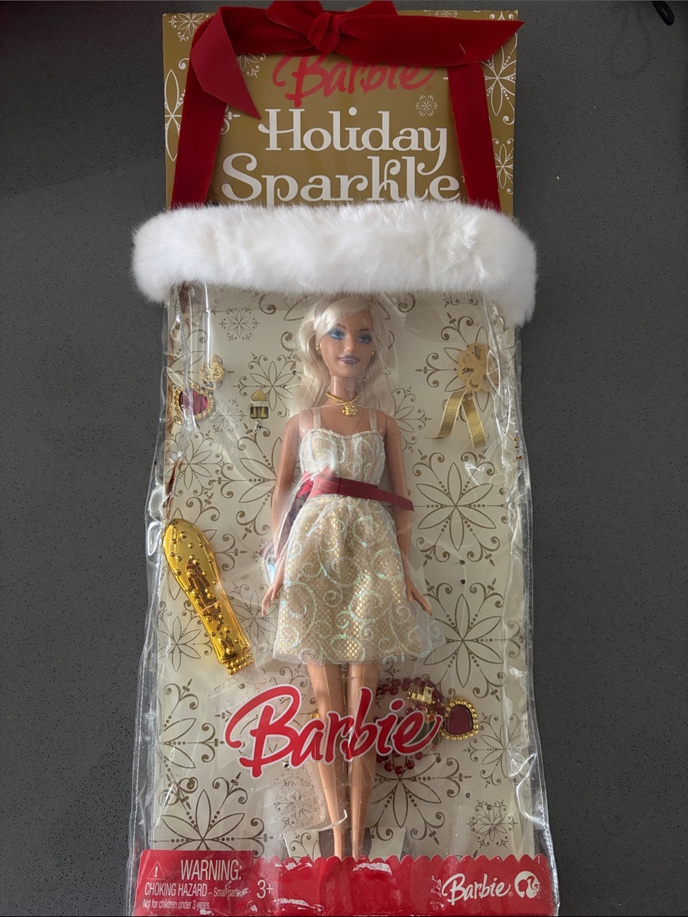Barbie Holiday Sparkle Gold and Red Party Dress